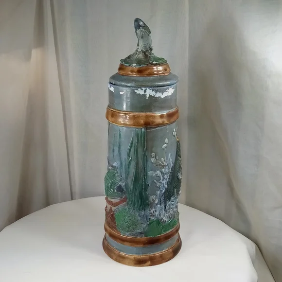 Hand Painted Largemouth Bass Ceramic Stein Tankard With Lid